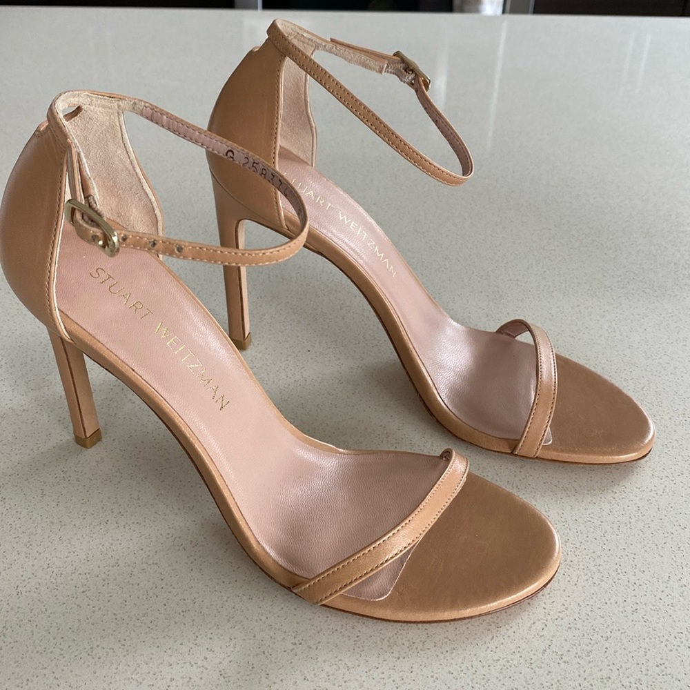 Stuart Weitzman Nudist Heels, Adobe Leather